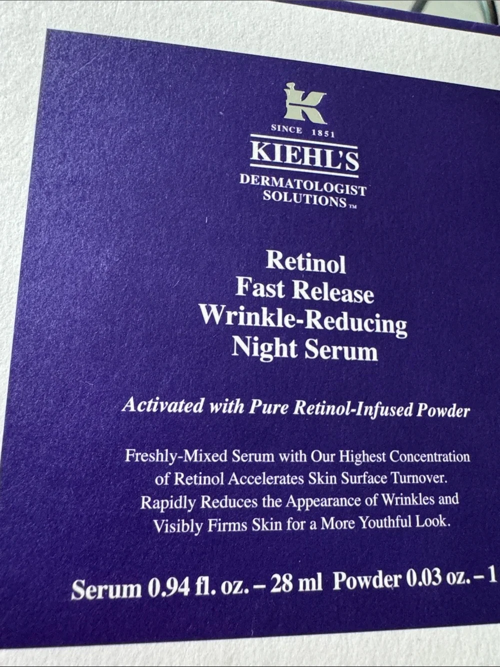 Kiehl's Retinol Fast Release Wrinkle Reducing Night Serum - NWT